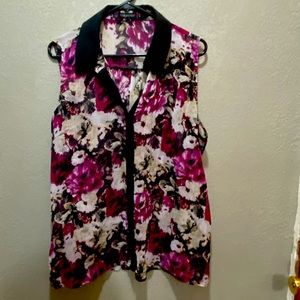 Sleeveless button up floral blouse